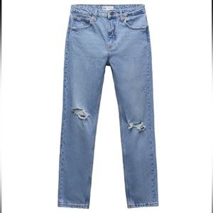 Zara Slim Fit Hi Rise Ripped Jeans